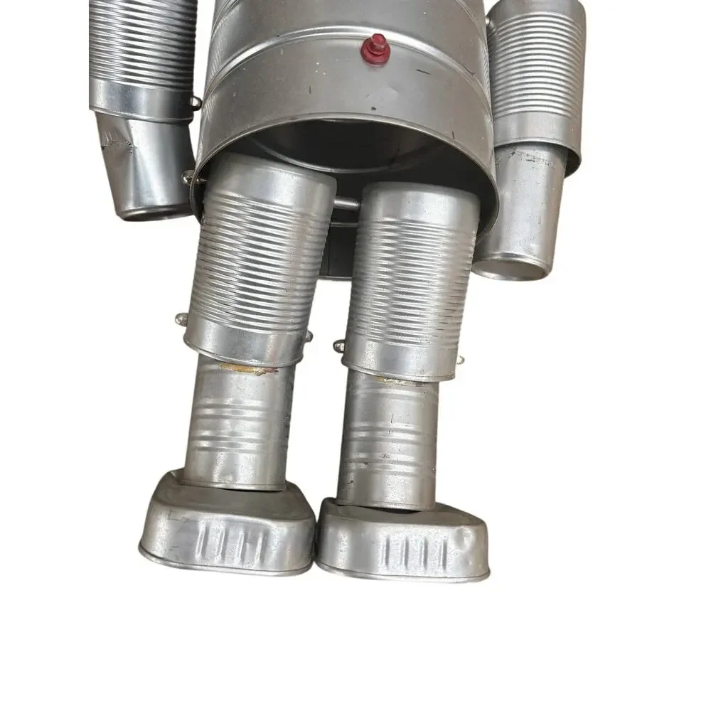 Vintage Tin Can Robot Folk Art Sculpture Handmade Recycled Metal 20” Tall